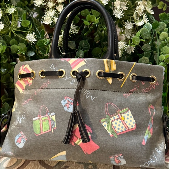 Dooney & Bourke Mini Tassel Tote Shoulder Bag Handbag Purse Smoky Glay BLK NWOT - Picture 3 of 11